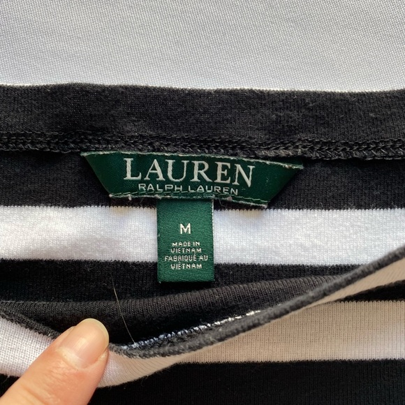 Lauren Ralph Lauren Black and White Stripped Shortsleeved Top, Size M - Picture 8 of 10